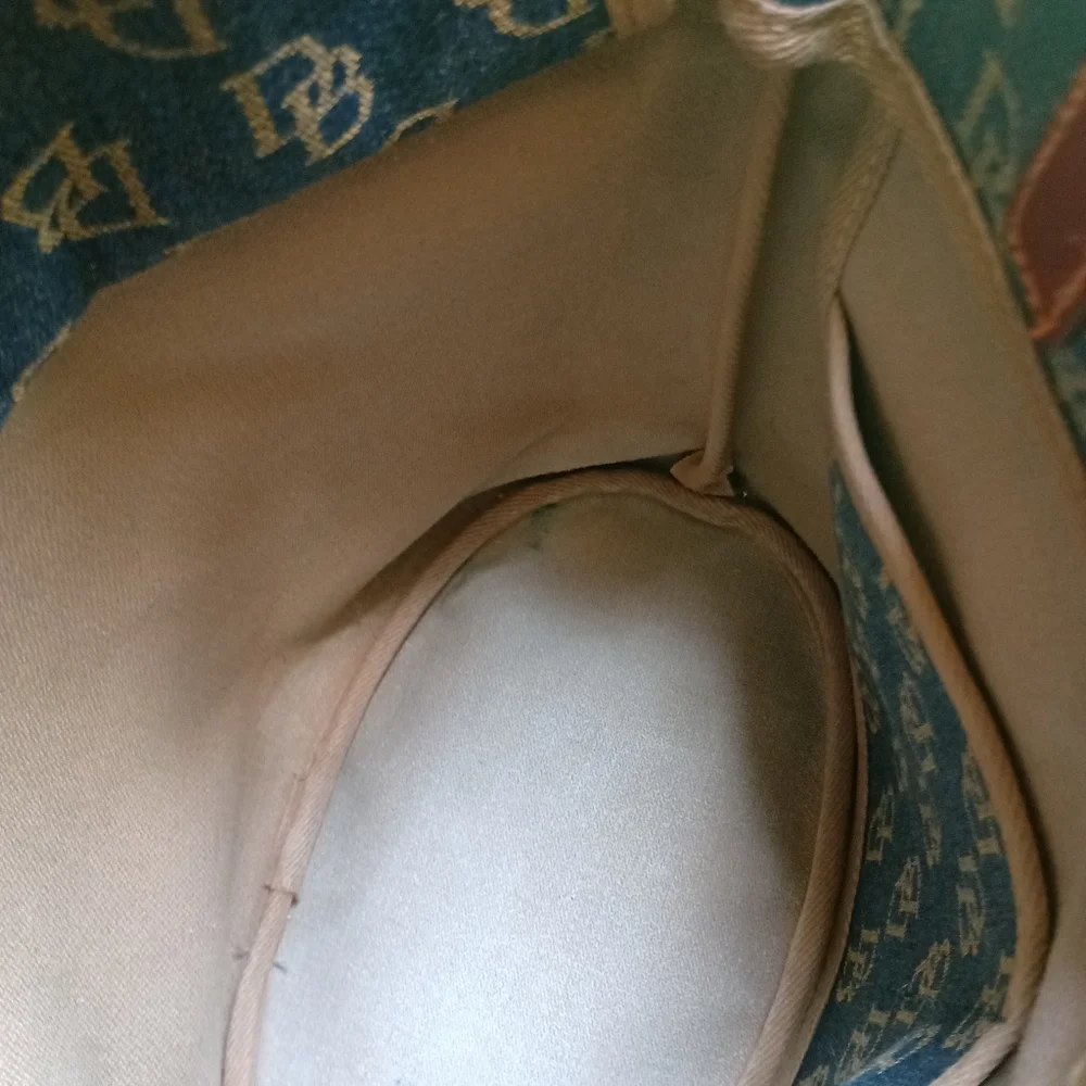 Dooney & Bourke Denim Logo Tote with Brown Leather Trim